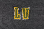 Dark gray T-shirt with rhinestone-style LV logo on the chest