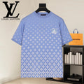 Louis Vuitton short-sleeve shirt in light blue with white repeating pattern and chest emblem