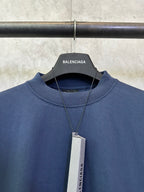 Dark blue short-sleeve T-shirt neckline with Balenciaga tag and hanging label