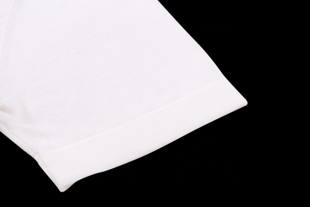 White T-shirt sleeve and hem, smooth knit fabric