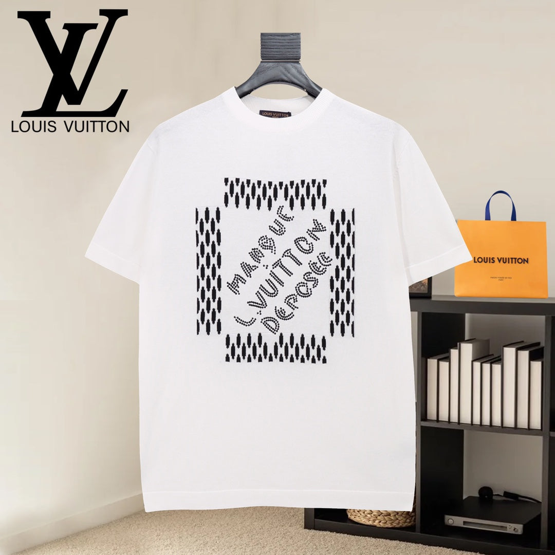 Louis Vuitton white T-shirt with black square front logo graphic