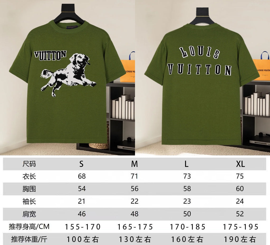 Green T-shirt shown front and back on display