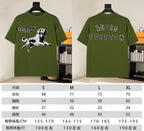Green T-shirt shown front and back on display