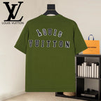 Green T-shirt with LOUIS VUITTON text print on the back