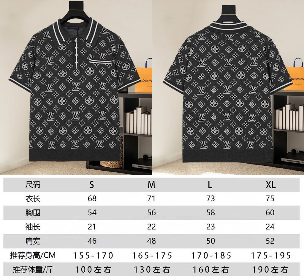 Louis Vuitton short-sleeve polo shirt front and back with visible size chart