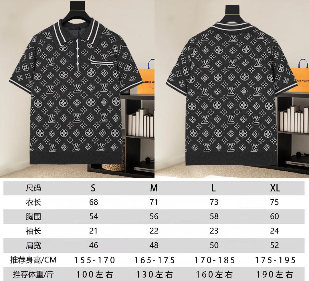 Louis Vuitton short-sleeve polo shirt front and back with visible size chart