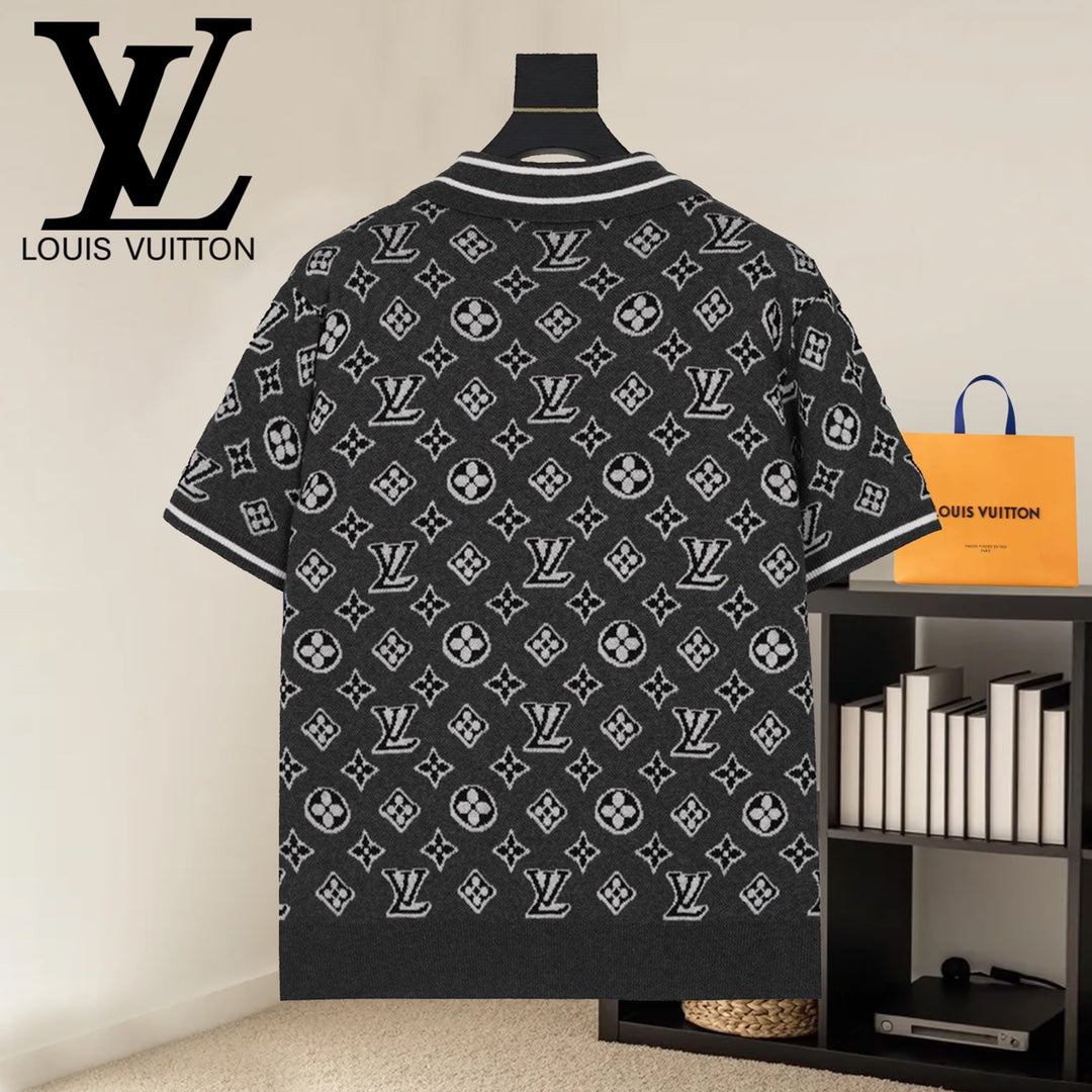 Louis Vuitton short-sleeve polo shirt, black-and-white monogram pattern, back view