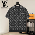 Louis Vuitton short-sleeve polo shirt, black-and-white monogram pattern, front view