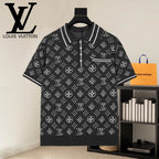 Louis Vuitton short-sleeve polo shirt, black-and-white monogram pattern, front view