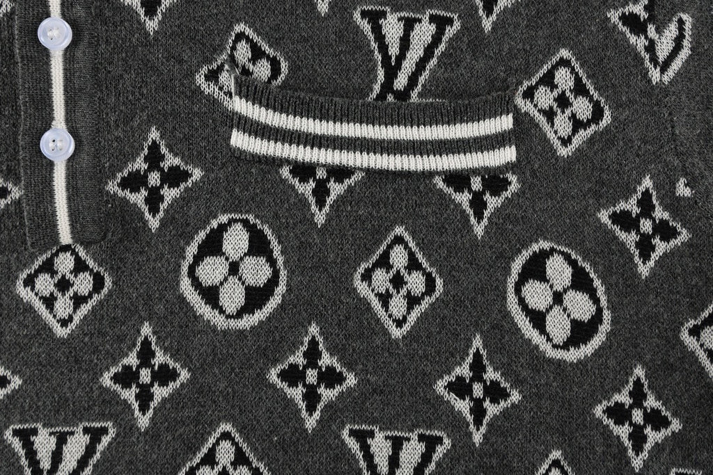 Louis Vuitton short-sleeve polo shirt knit fabric with monogram icons and striped collar
