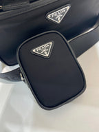 Mini pouch for Prada bag with logo plaque and zipper, dark blue