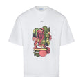 Off-white T-shirt with OFF logo and colorful cartoon graphic on chest