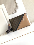 Brown and dark monogram shoulder bag with top flap and crossbody strap