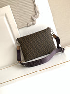 Brown and dark monogram crossbody bag with adjustable strap and metal hardware