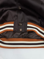 Louis Vuitton bomber jacket, dark satin with snap buttons and striped ribbed hem