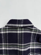 Plaid shirt-jacket shoulder yoke with collar, navy and white grid pattern