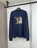 Navy knit sweater with LV dog graphic, crew neck and long sleeves