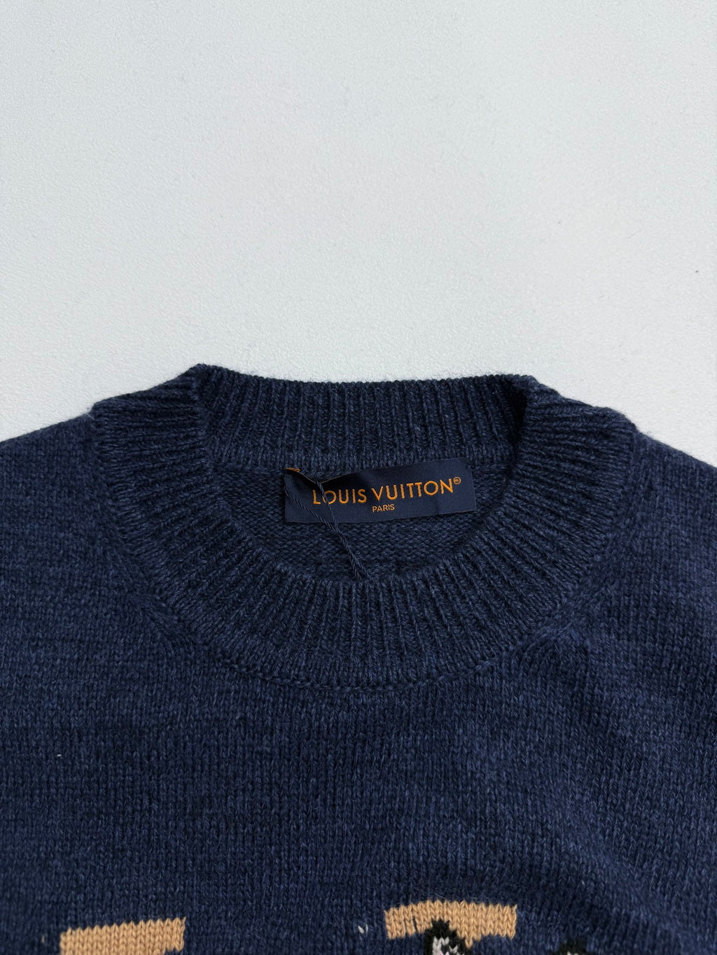 Navy knit sweater crew neck with small Louis Vuitton label