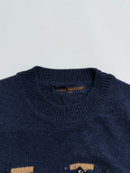 Navy knit sweater crew neck with small Louis Vuitton label
