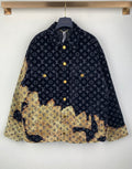 Louis Vuitton long jacket with dark navy monogram print and gold patch panels