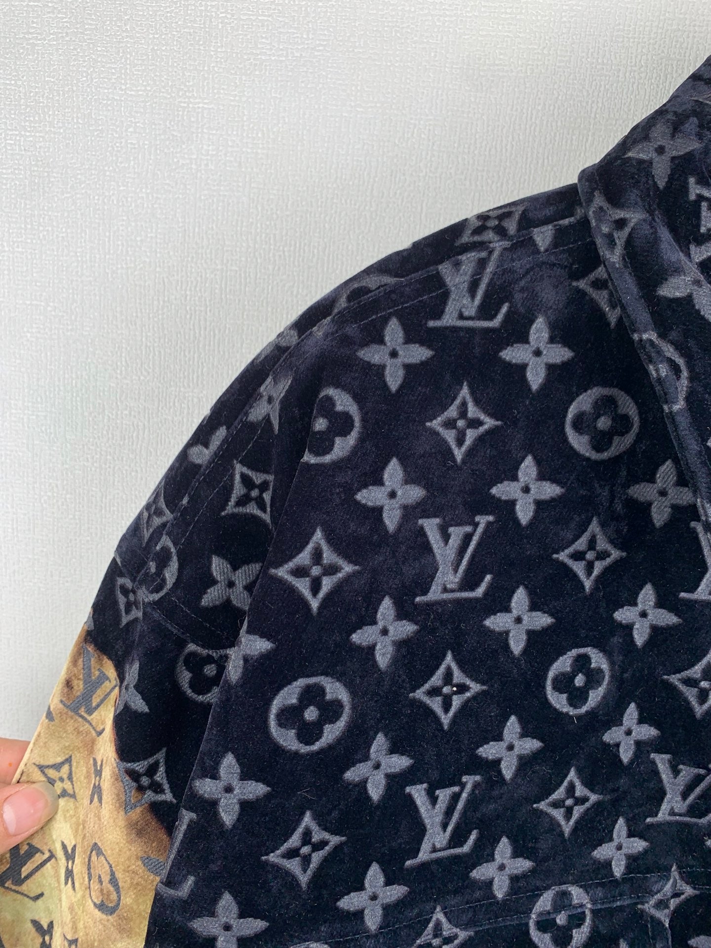 Louis Vuitton long jacket sleeve panel, dark navy with lighter monogram pattern