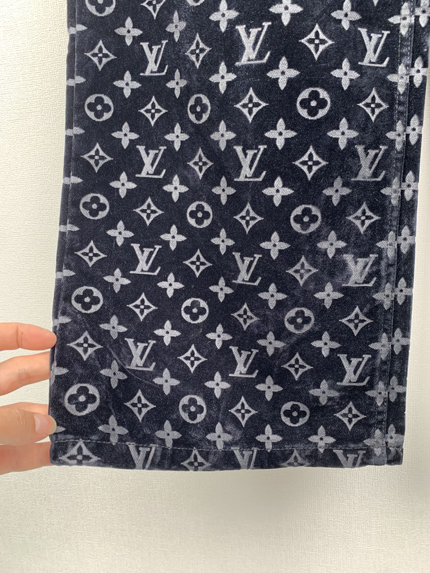 Louis Vuitton monogram long pants with dark blue fabric and light allover motifs