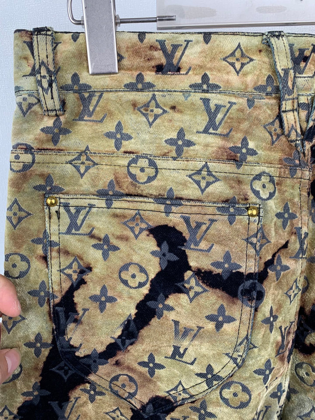 Louis Vuitton monogram jeans waistband with zipper and button closure