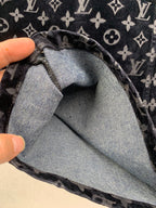 Louis Vuitton monogram long pants inside view with gray lining and waistband