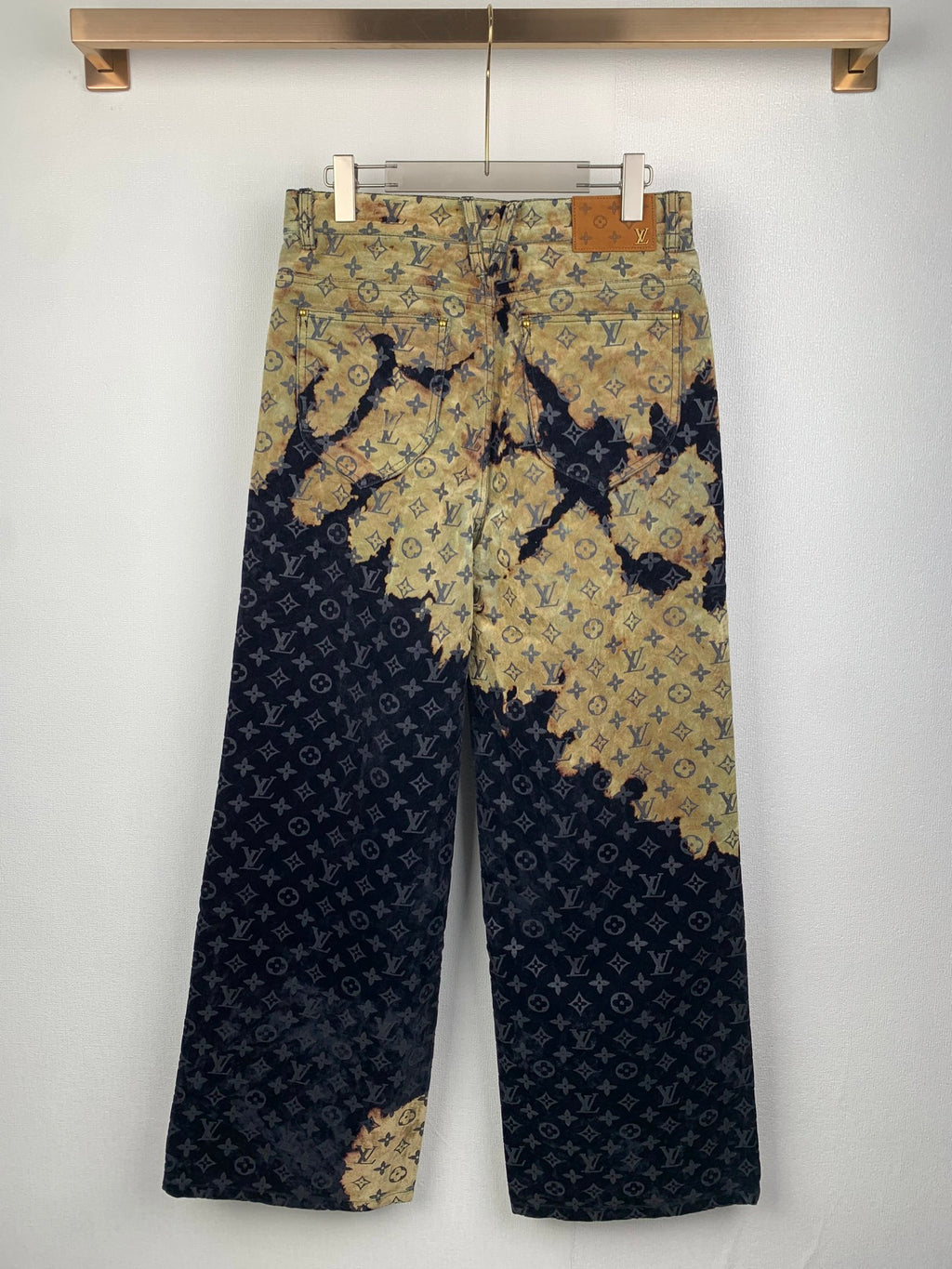 Louis Vuitton monogram long pants with allover tan-and-dark blue abstract pattern