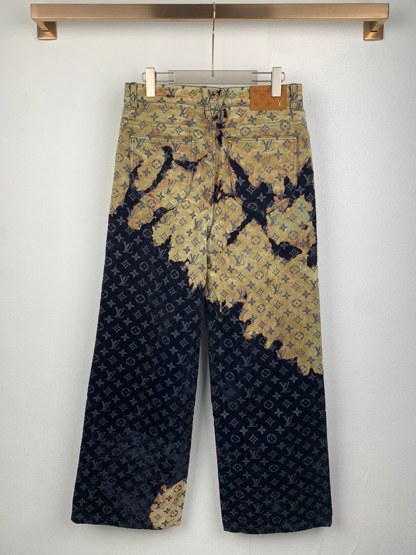 Louis Vuitton monogram long pants with allover tan-and-dark blue abstract pattern