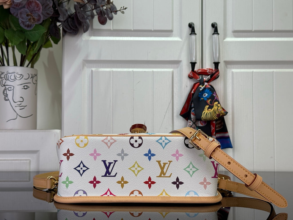 Louis Vuitton shoulder bag with multicolor monogram canvas and tan leather shoulder strap