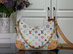Louis Vuitton multicolor monogram crossbody bag with tan leather straps and gold hardware