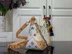 Louis Vuitton multicolor monogram shoulder bag with tan leather strap and gold hardware