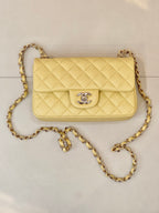 Chanel quilted flap shoulder bag with gold chain and round logo emblem