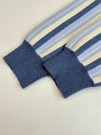 Louis Vuitton striped cardigan cuffs and sleeve ends, blue ribbed knit with motif