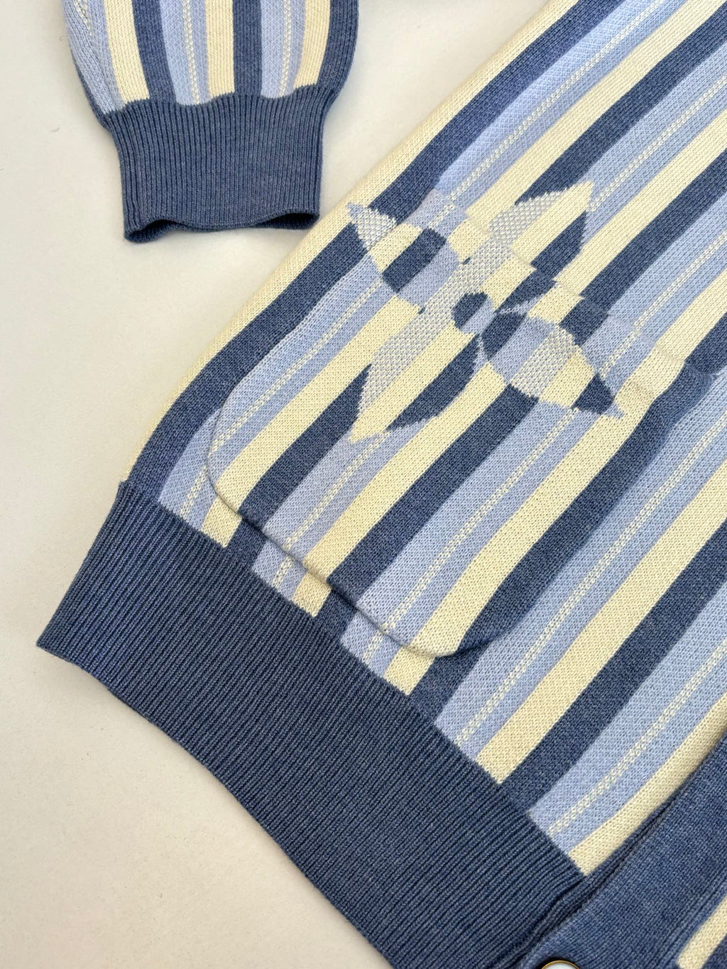 Louis Vuitton striped cardigan hem and sleeve ribbed cuffs in blue and cream