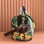Gucci small duffel bag with crossbody strap, camo print, and side hardware