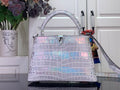 Louis Vuitton top-handle handbag in iridescent white croc-embossed leather with silver hardware