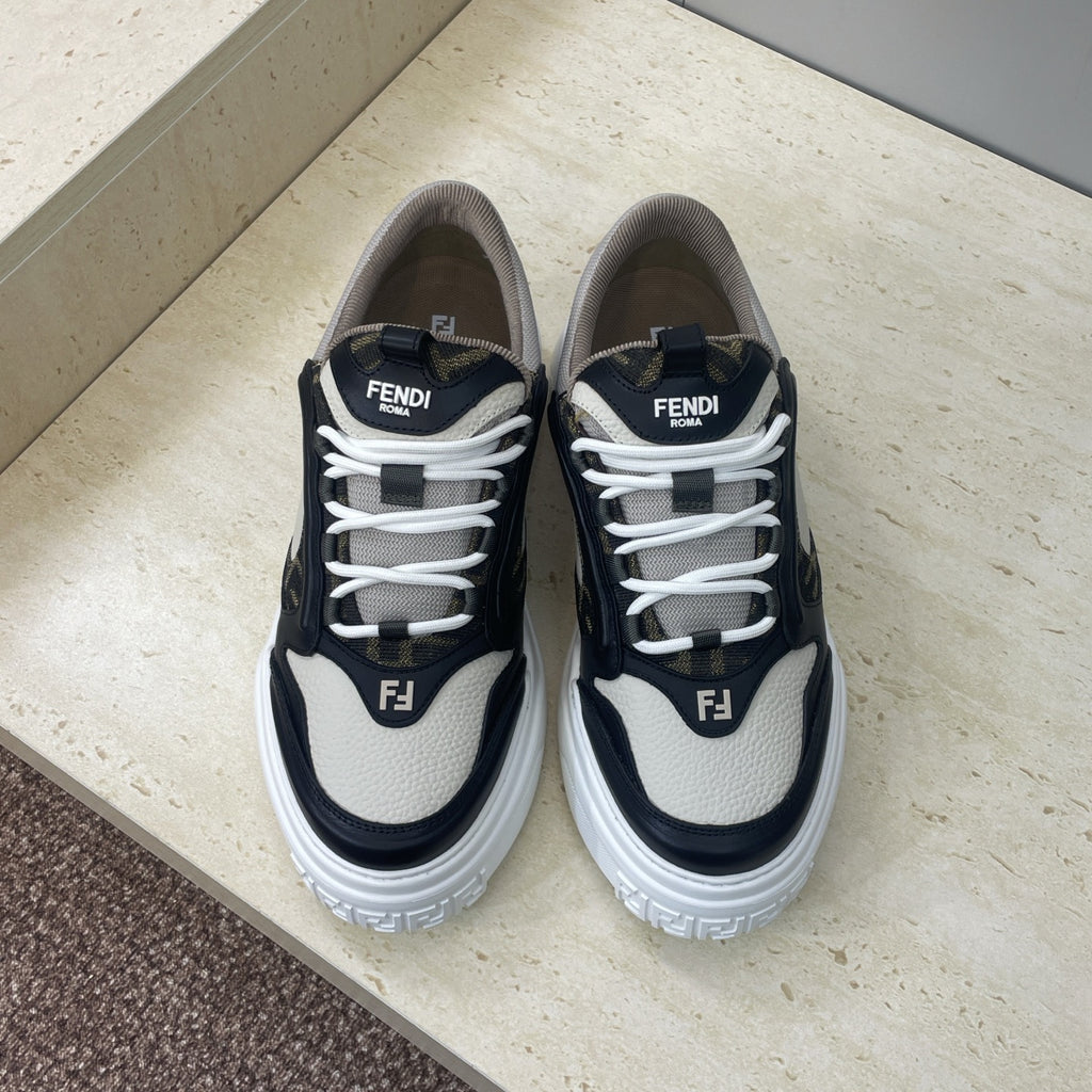Fendi unisex sneakers in navy and off-white with white laces and logo patches