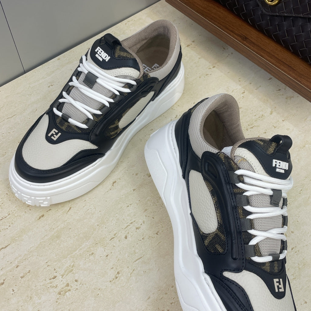 Fendi unisex sneakers, navy and off-white, lace-up design with padded collar