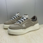 Fendi unisex sneakers, sand-taupe leather, white laces, chunky sole with logo