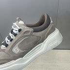 Fendi unisex sneakers, gray-taupe leather, white laces, textured side panels
