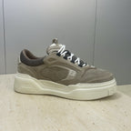 Fendi unisex sneakers, sand-taupe leather, white laces, side emblem and platform sole