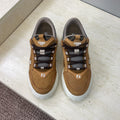 Fendi unisex sneakers in tan with gray collar, black-and-white laces, white rubber sole