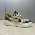 Fendi unisex sneakers, white sole and upper with dark gray side panel, yellow collar accent