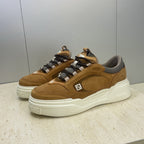 Fendi unisex sneakers in tan with gray accents and thick white platform sole
