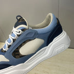 Fendi unisex sneakers detail, navy strap, cream panel, light blue laces, white sole