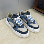Fendi unisex sneakers, white and navy upper with light blue accents, lace-up style