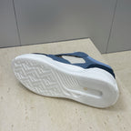 Fendi unisex sneaker outsole, white tread and midsole, navy and light blue upper