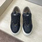 Fendi unisex sneakers in dark navy leather with gold logo detail, white sole